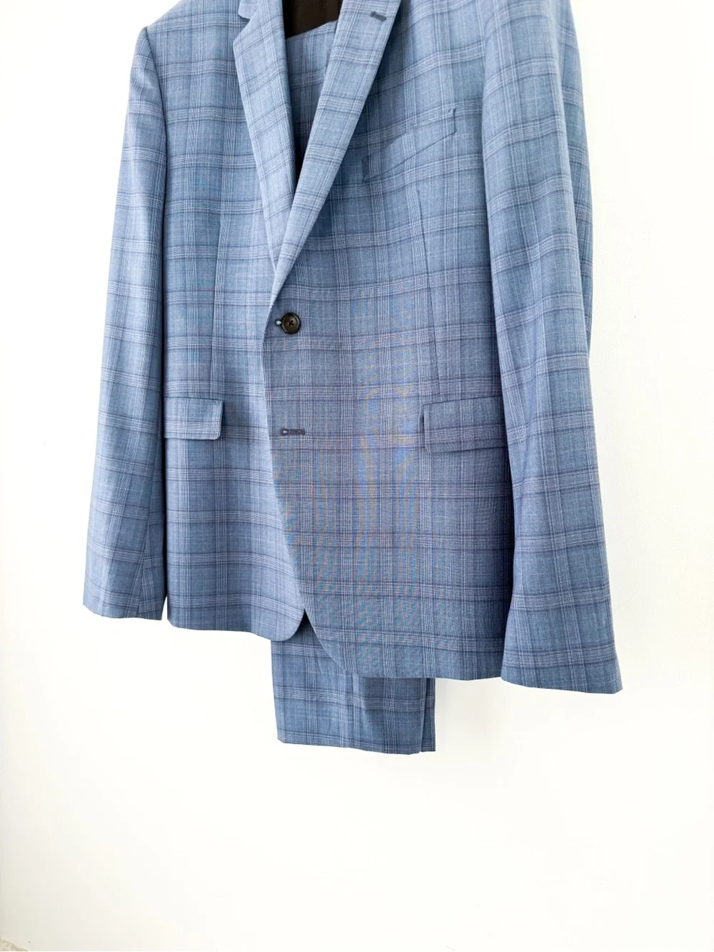 NEW Paul Smith Kensington Fit Wool Glen Plaid Suit Light Blue Purple Men's 44R